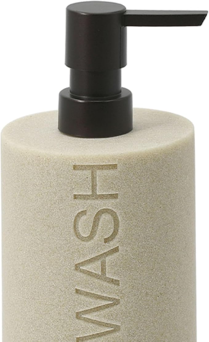 Indecor Home Resin Tan Sandstone Body Wash Engraved Bottle Refillable Pump Dispenser, Durable Waterproof Resin Construction for Bath, Shower - Tan Sandstone, ORB Pump