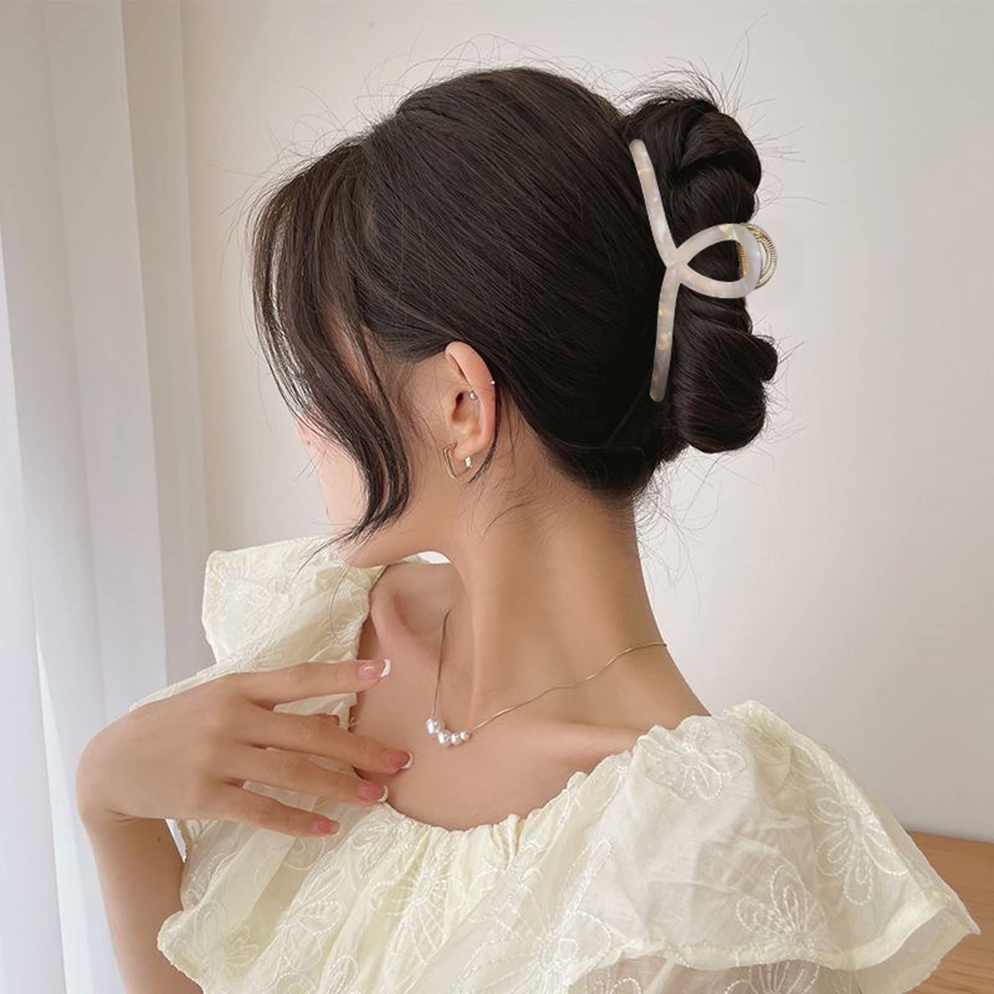 Big Hair Claw Clips Butterfly Hair Clips for Women 4.7" Large Acetate Metal Hair Claw Clip for Girls Hair Accessories for Long Thick Hair (Pearly White)