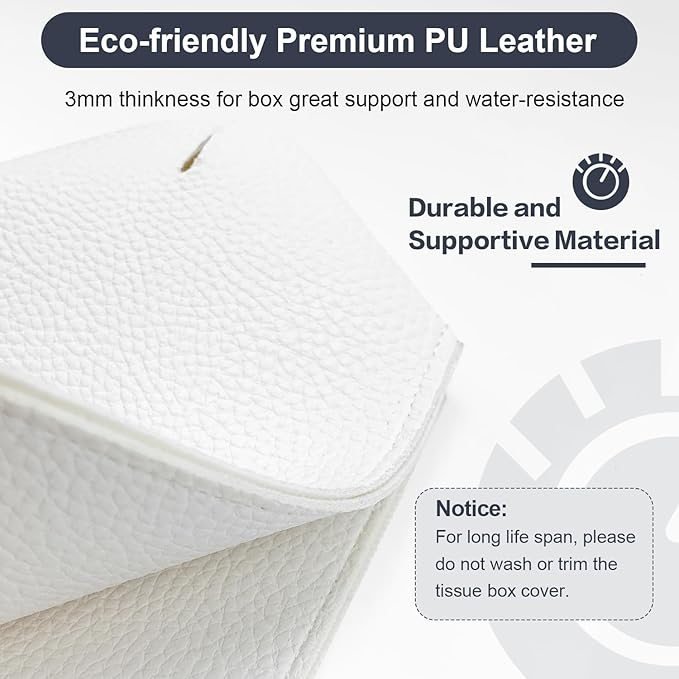 PENGLONG Tissue Box Cover 5X5X5'' PU Leather Tissue Holder Square Tissue Cube Box Organizer for Bathroom Vanity Countertop, Car, Night Stands, Office, Home, Kitchen (1Pack, White)