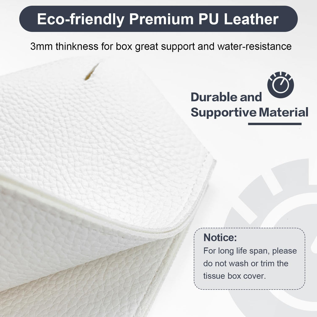 PENGLONG Tissue Box Cover 5X5X5'' PU Leather Tissue Holder Square Tissue Cube Box Organizer for Bathroom Vanity Countertop, Car, Night Stands, Office, Home, Kitchen (1Pack, White)