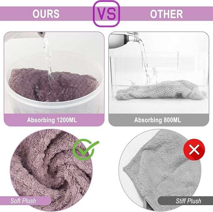3 Pack Microfiber Hair Towel Wrap for Women, Fast Drying Hair Turban with Button, Anti-Frizz Large Hair Towel for All Hair Styles, Soft & Absorbent Hair Drying Towel (Purple, Bule, Brown)