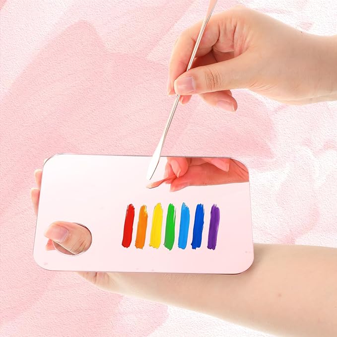2 Pcs Acrylic Makeup Mixing Tray, Makeup Palette with Makeup Spatula, Foundation Palette, Makeup Mixing Palette, Acrylic Cosmetic Palette for Eye Shadow Lipsticks Nail Art Beauty Salon (Pink)