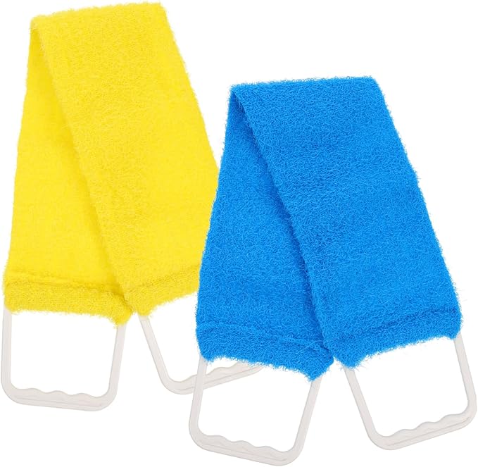 FOMIYES Double Sided Natural Bath Scrubber Massage Towel with Strong Exfoliating Pull Back Strap for Men and Women Long Back Scrubber Belt for Promotes Smooth Skin and Random Random Color