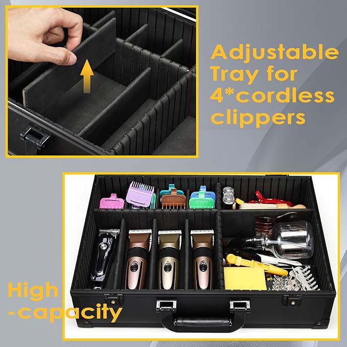 Yueieoun Barber Accessory Case with Mirror, Profesional Barbers Briefcase Tool Case, Barber Cases for Clippers and Supplies, Hair Scissors Trimmer Organizer, Salon Grooming Hard Travel Suitcase