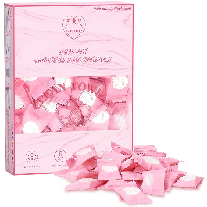 FCaeon Compressed Towel Tablets for Travel, 100 Disposable Face Towels