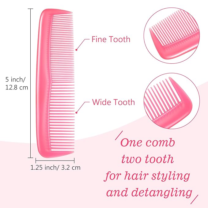 Leinuosen 12 Pieces Pocket Hair Combs, Fine Tooth Combs, Pink