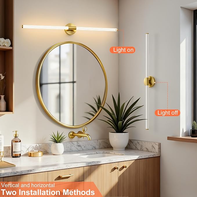 Glod Wall Sconces Set of 2 Hardwired, Dimmable 5CCT LED Bathroom Light Fixtures Over Mirror, 360° Full Lighting 39" Long Vanity Light Bar Modern Wall Sconce for Bathroom Bedroom Living Room
