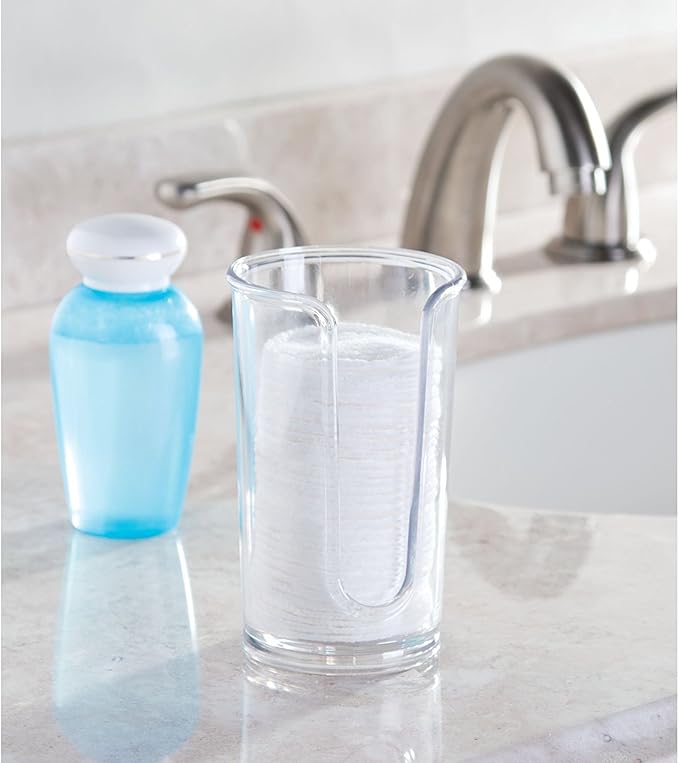 mDesign Small Plastic Cosmetic Pad Dispenser - Compact Storage Holder for Astringent Wipes on Bathroom Vanity Countertops, Cotton Rounds Included - Lumiere Collection - Clear