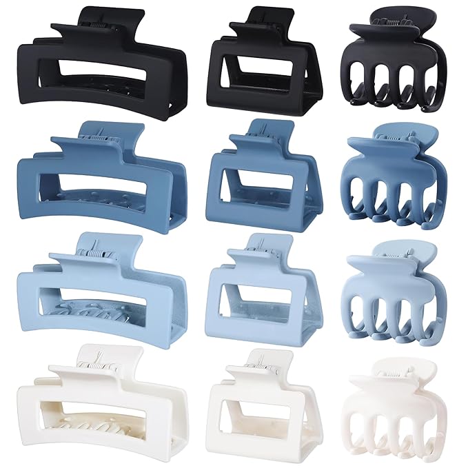 SMKSL 3 Styles Hair Clips for Women Small Medium Big Claw Clips for Thin Thick Hair 12 Pcs Hair Claw Clips Hair Clips Combination Hair Accessories for Women (Blue)