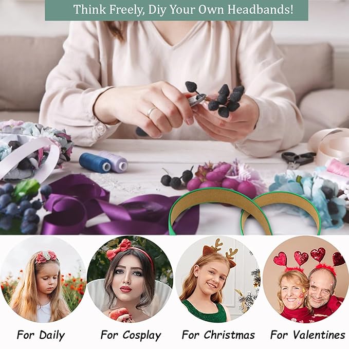 Wecoe 10 Pack Green Headbands 1 Inch Wide Satin Headbands Women Non Slip Fashion Plain Head Bands Solid Hair Bands DIY St. Patrick's Day Hair Accessories for Women Girls Diademas Para Mujer
