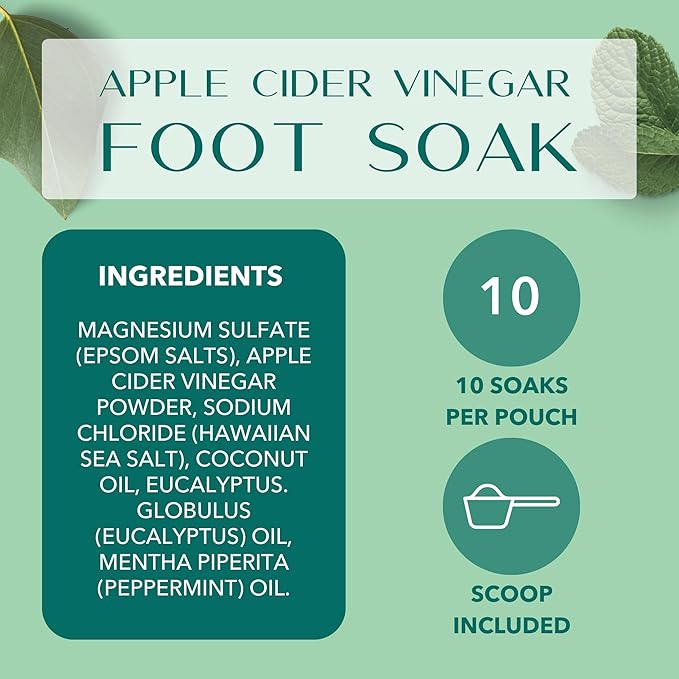 Laki Naturals Apple Cider Vinegar Foot Soak, Foot Detox Soak, Pedicure Soak, Foot Soak Callus Remover, Foot Treatment, Epsom Salt Foot Soak with Hawaiian Sea Salts (10 oz) (Mint & Eucalyptus)