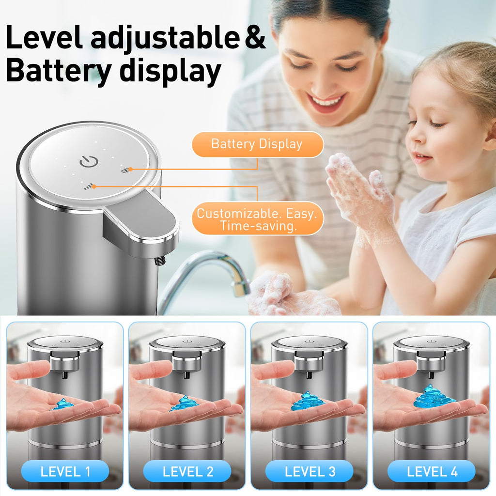Fantictas Automatic Soap Dispenser Touchless Automatic Liquid Soap Dispenser 4 Adjustable 1500mAh Soap Dispensing Levels Wall Mount for Kitchen and Bathroom