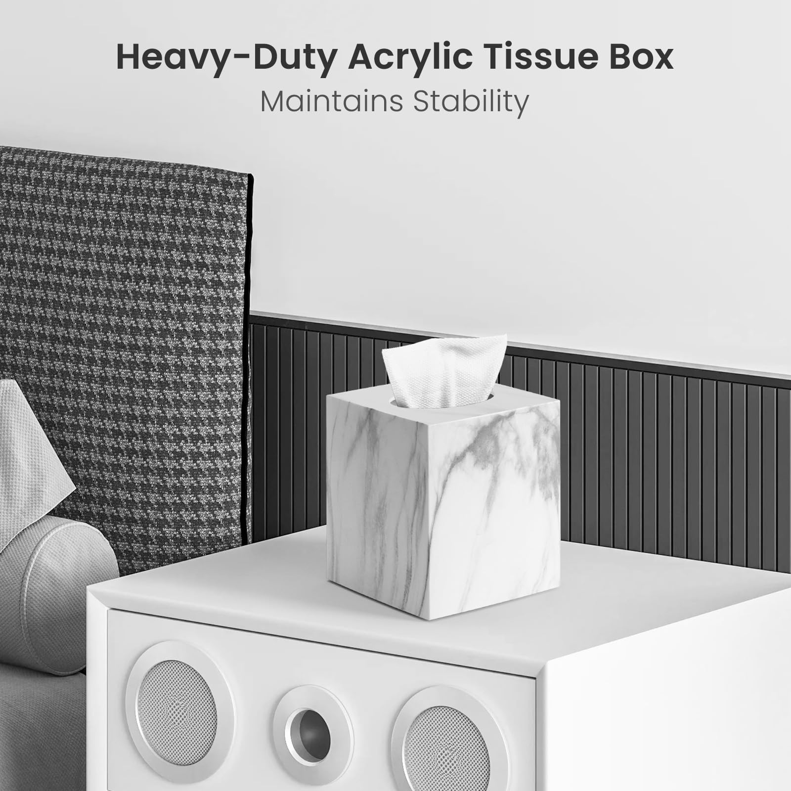 Tissue Box Cover,Square Acrylic Tissue Holder with Non-Slip Base,Marble
