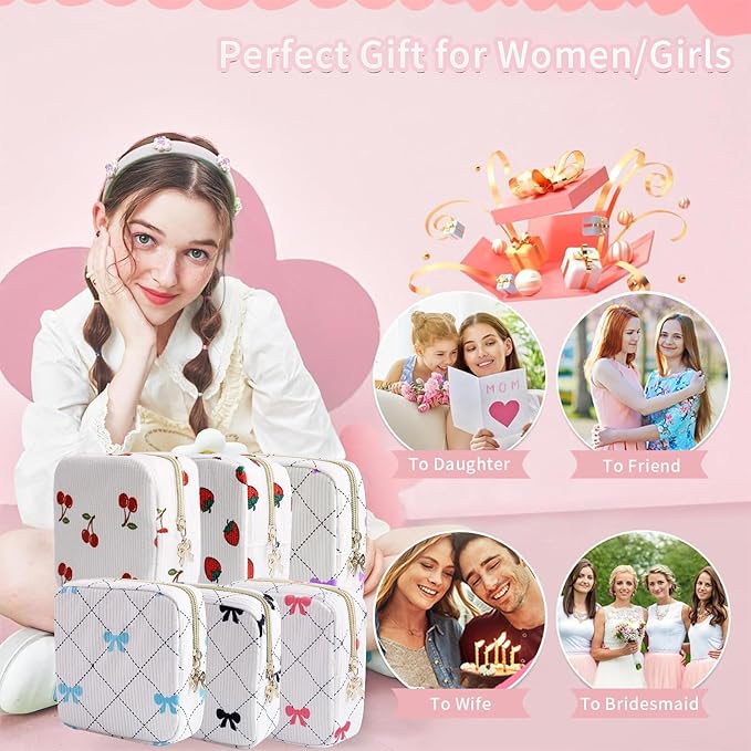 Teircno Period Bag for Women - Cute Corduroy Sanitary Napkin Storage Bag with Bow Design | Period Pouch for Daily Use, Travel | Discreet Menstrual Pouch | Pad Bags for Period Holds Pads, Tampons