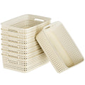 6 Pack Plastic Storage Baskets, Small Baskets for Organizing, Plastic Storage Bins Wicker Pantry Organizer Bins Household Toys for Laundry Room, Bedrooms, Kitchens, Cabinets, Countertops