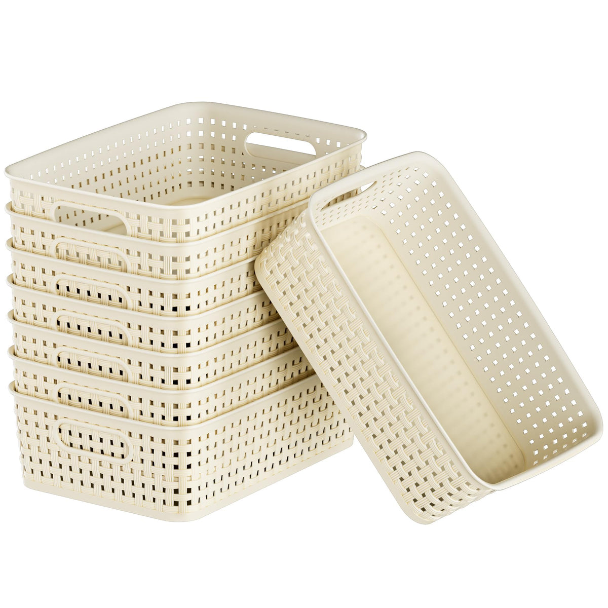 6 Pack Plastic Storage Baskets, Small Baskets for Organizing, Plastic Storage Bins Wicker Pantry Organizer Bins Household Toys for Laundry Room, Bedrooms, Kitchens, Cabinets, Countertops