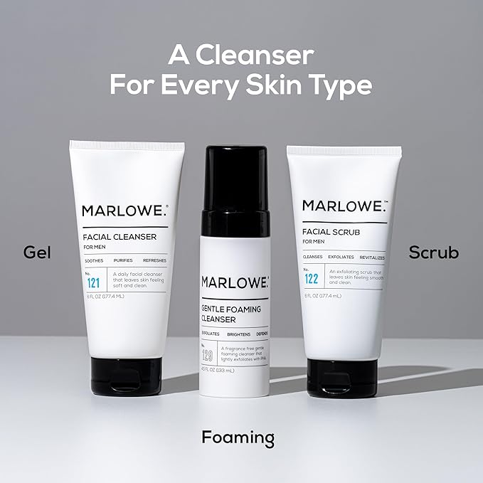 MARLOWE. No. 122 Facial Scrub for Men, 6 oz, Gentle Face Exfoliator with Apricot Seed Powder & Pumice, Cleanses & Smooths, Fresh Pine & Agarwood Scent