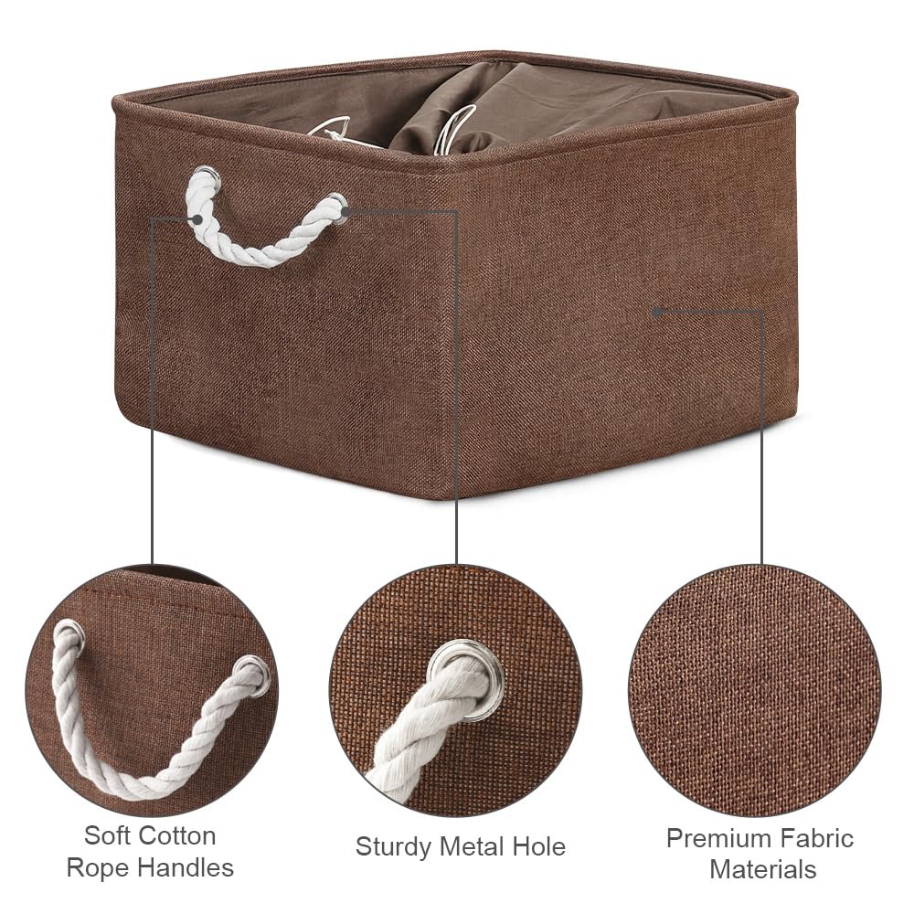 TheWarmHome Organization and Storage Basket for Organizing - 17x14x10 inch 3 Pack Fabric Storage Cubes, Collapsible Storage Bins for Shelves Closet Organizer Toy Gift Cloth (Brown)