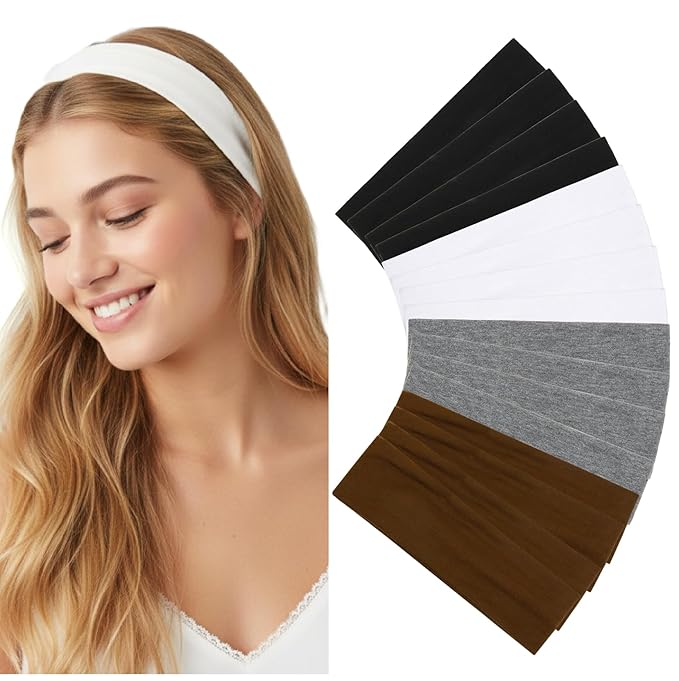 Huachi Headbands for Women Non Slip 16 Pack Elastic Sports Hair Bands for Women, Soft Cotton Cloth Headband for Workout Yoga Fashion Hair Accessories