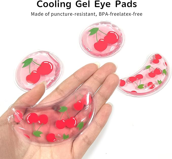4PCS Gel Eye Ice Pack Set, Cold & Hot Compress, Reusable Cooling Gel Pads for Strain Relief, Relaxation, SPA and Sleep(Cherries)