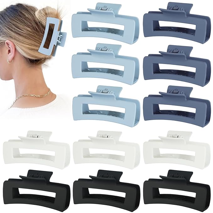 Sisiaipu Hair Clip, 4.1 Inch Large Square Hair Claws Clips 12 Pcs for Thick Hair - Blue, for Women and Girls