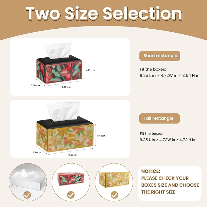 Long Tissue Box Cover, PU Leather Tissue Holder Rectangle, Facial Paper Organizer, Modern Dispenser for Bathroom, Kitchen, Home, Office, Tabletop (1, Black, Tall)