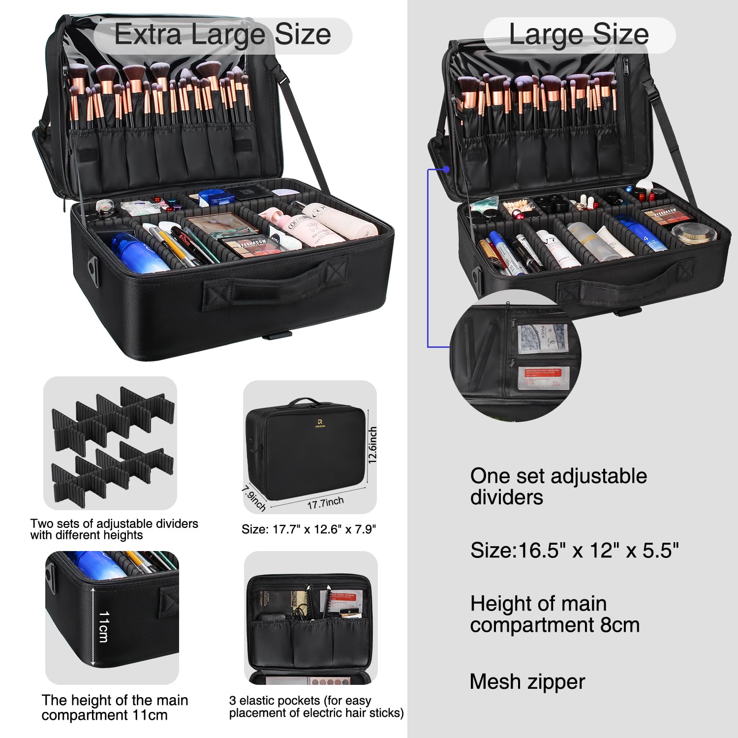 MONSTINA Extra Large Makeup Case 17 Inch Travel Makeup Train Case Professional Makeup Artist Case Nail Polish Organizer Storage Box with Two Adjustable Shoulder Strap