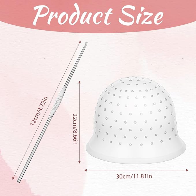 LIQWEI Punched Silicone Highlight Hair Cap with Needle, Professional Reusable Highlighting Poked Hole Caps with Hooks for Color Hair Salon Hairdressing Dyeing Staining Tools for Women Men