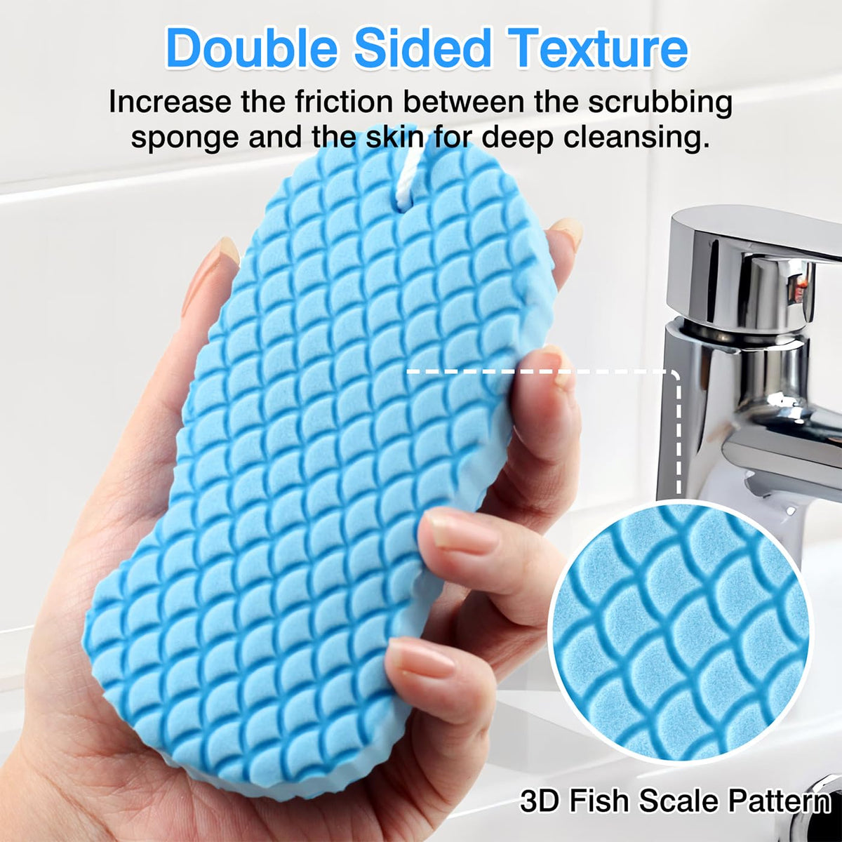 4-Pack Exfoliating Bath Sponges – Super Soft Shower Sponge Set for Adults & Kids, Gentle Dead Skin Remover, Assorted Colors (Pink, Blue, White, Gray)