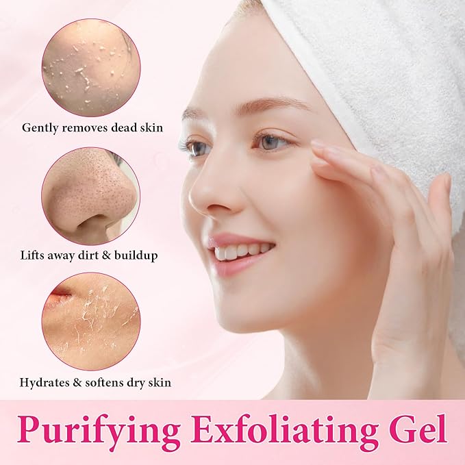 Purifying Exfoliating Gel, 2 Pack Face Facial Exfoliator Cleanser, Gentle Face Scrub Exfoliating Gel Purifying for Facial & Body Deep Cleansing, Regulates Water & Oil Balance, Smoother & Softer