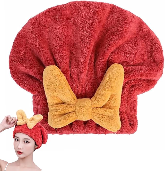 YUMINGUHC Microfiber Hair Drying Caps for Women Red