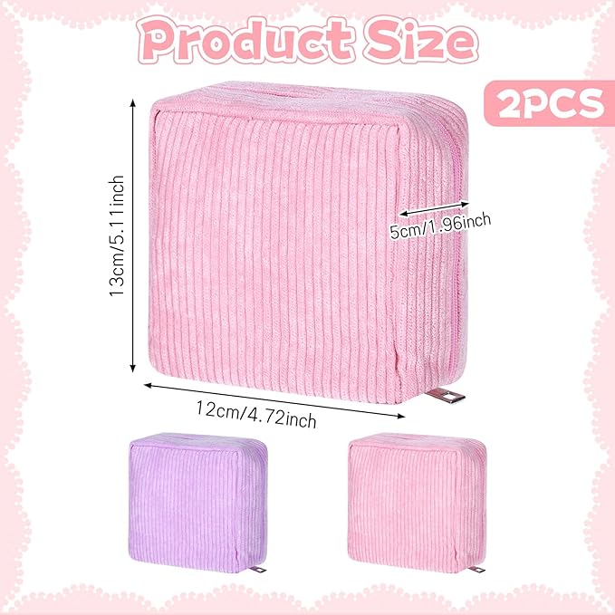 LXUEJIE 2 Pcs Menstrual Bags for Teen Girls, Period Bag for Teen Girls, Mini Corduroy Travel Period Bag for Sanitary Napkin, Corduroy Sanitary Napkin Storage Bags Tampon Holder for Women Purse