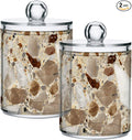 xmycdz 2 Pack Brown Marble Print Apothecary Jars with Lid, 10 Oz Marble Print Clear Plastic Apothecary Jar Set Qtip Holder Storage Containers for Cotton Ball Swabs Bathroom Vanity