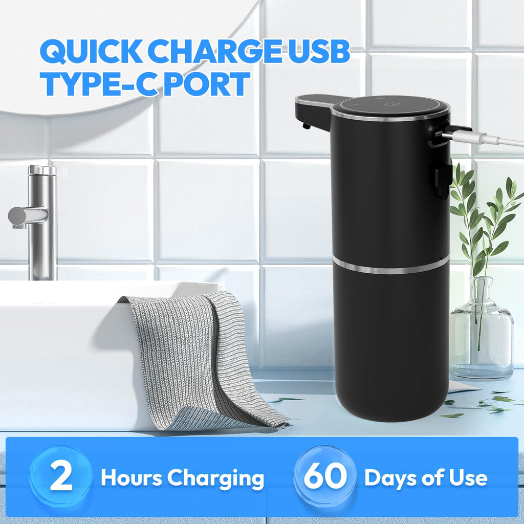MTYGK Automatic Soap Dispenser Touchless,Liquid Hand Soap Dispenser 12.8oz USB 4levels Adjustable Dispenser Electric Wall Mounted Smart for Bathroom and Kitchen Dish Soap，Easy for Toddlers(Black)