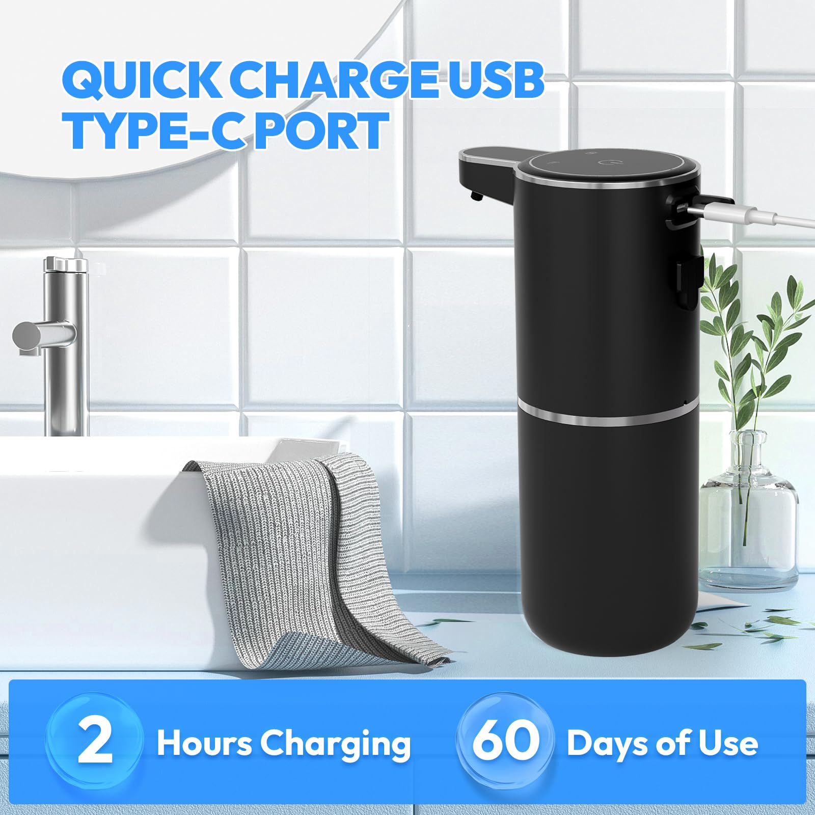 MTYGK Automatic Soap Dispenser Touchless,Liquid Hand Soap Dispenser 12.8oz USB 4levels Adjustable Dispenser Electric Wall Mounted Smart for Bathroom and Kitchen Dish Soap，Easy for Toddlers(Black)