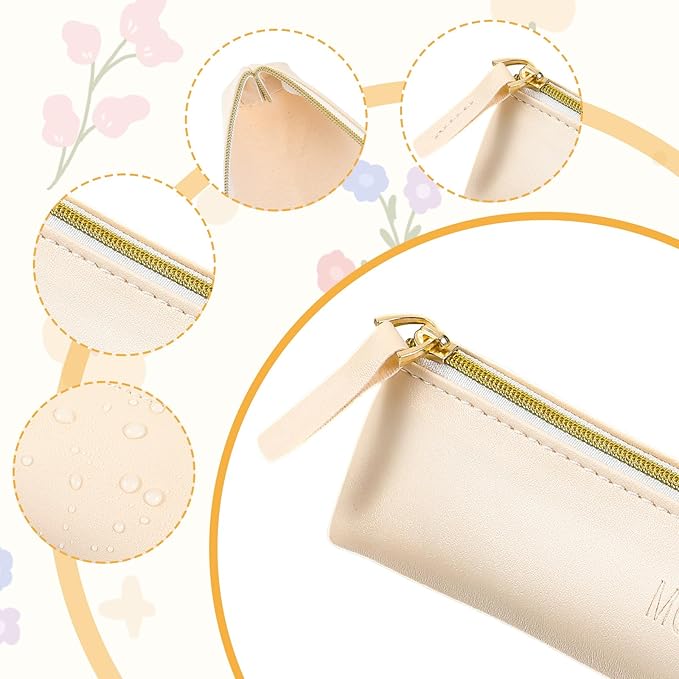 Tucnoeu 2pcs Mini Cosmetic Bag for Purse, 7.87 x 2.55inch Small Leather Pouch Make Up Bag with Zipper Portable Small Cosmetic Organizer for Women and Girls, Black Beige