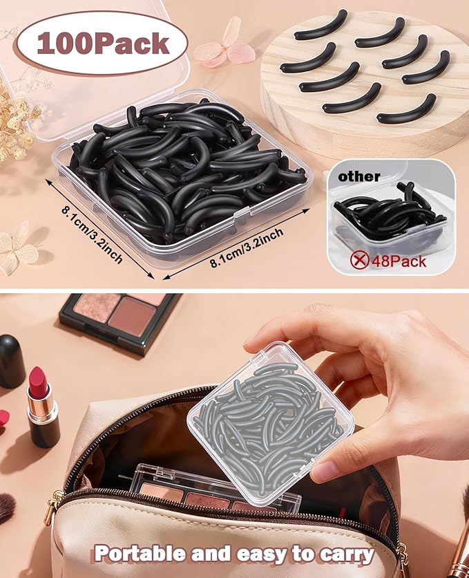 100 Pcs Eyelash Curler Refill Pads, Silicone Rubber Eye Lash Curler Replacement Refills Thick for Universal Eyelash Curlers,Black