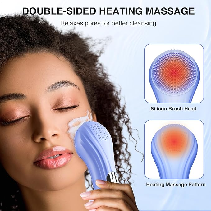 5 Modes Silicone Face Scrubber, Waterproof Face Scrubber Exfoliator for Men & Women, Rechargeable Electric Facial Cleansing Brush for Deep Cleansing, Exfoliating, Massage (Blue)