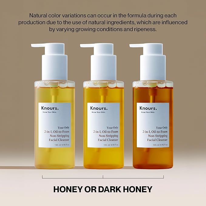 Knours. Korean 2-in-1 Makeup Remover | Oil-to-Foam Non-Stripping Cleanser | Jojoba + Honey | Non-Drying | 145ml/4.97oz
