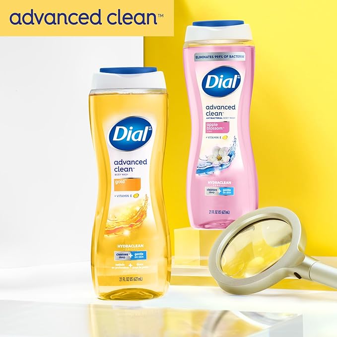 Dial Body Wash, Hydraclean Complex & Vitamin E, Gentle, Leaves Skin Feeling Nourished, Dermatologist-Tested, No Parabens & Sulfates, Advanced Clean, Gold, 16 Fl Oz, (Pack of 4)