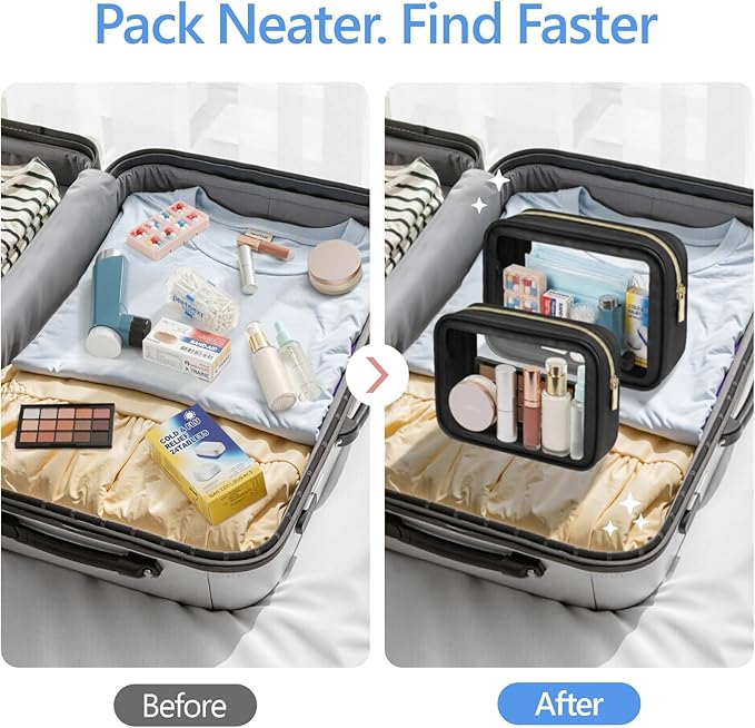 PACKISM Clear Makeup Bag - 1 Medium for Carry-on 1 Large Checked Luggage