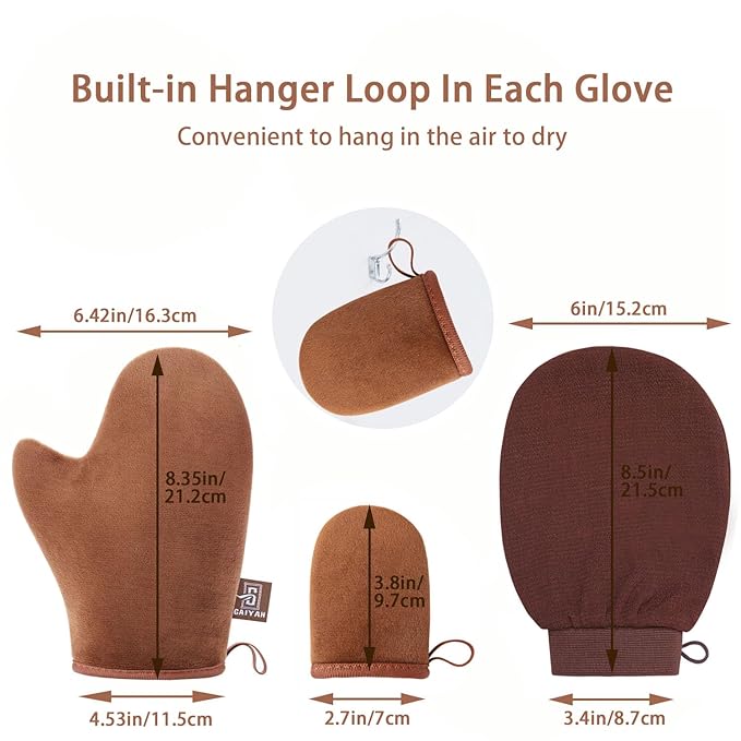 GAIYAH Self Tanning Mitt Applicator Kit, Self Tanner Mitt Set Includes Self Tanner Back Applicator, Exfoliator Glove and Finger Face Tanning Glove