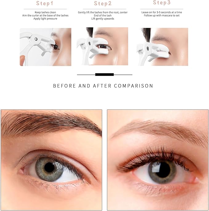 2 Style Eyelash Curler - Lash Curler with 2 Extra Silicone Replacement Pads, Achieve Perfect Curls in 5 Seconds - Quick Natural Curling for Long Lasting (Grey)