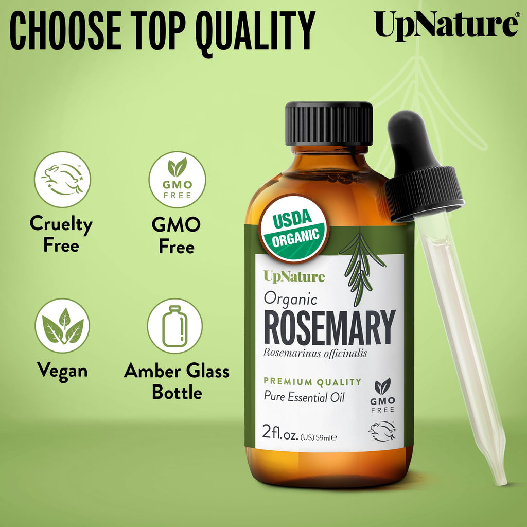 UpNature Organic Rosemary Oil - 100% Pure Rosemary for Hair, Scalp, Skin, 2oz