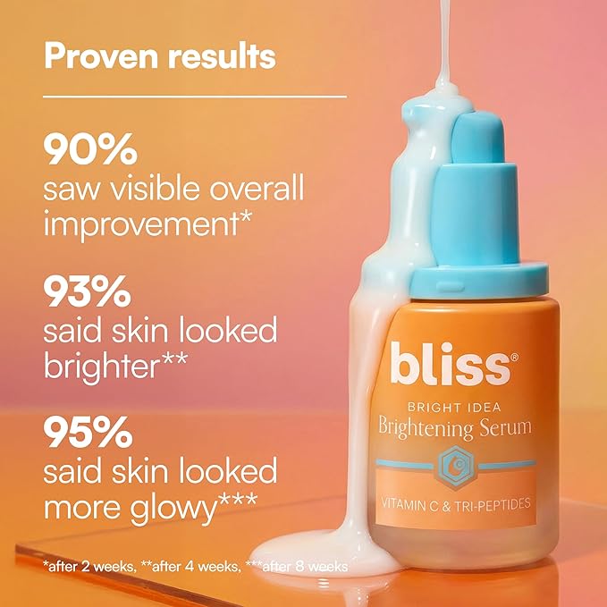 Bliss Vitamin C + Tri-Peptide Face Serum - Stabilized Vitamin C for Dark Spots, Fine Lines & Firmness - Brightening Serum with Collegen Boosting Peptides, Hyaluronic Acid, Squalane - 1 Fl Oz