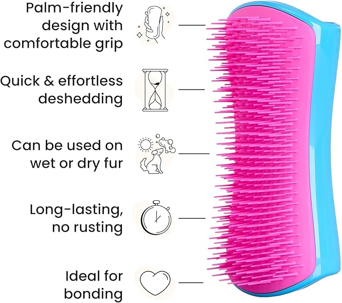 Pet Teezer De-Shedding Dog Brush by Tangle Teezer, Dog Grooming Tool for Long Haired Breeds and Wet or Dry Fur, Large, Blue & Pink