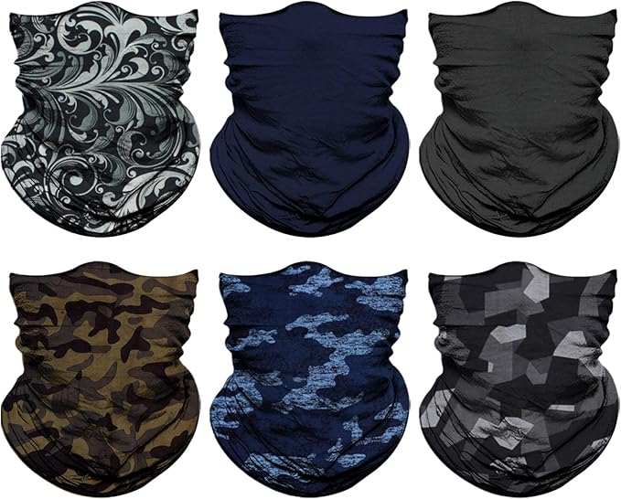 Neck Gaiter Mask, Sun Mask, Rave Bandana Face Mask, Seamless Face Scarf, Headband for Men Women (A-Black Series 3)