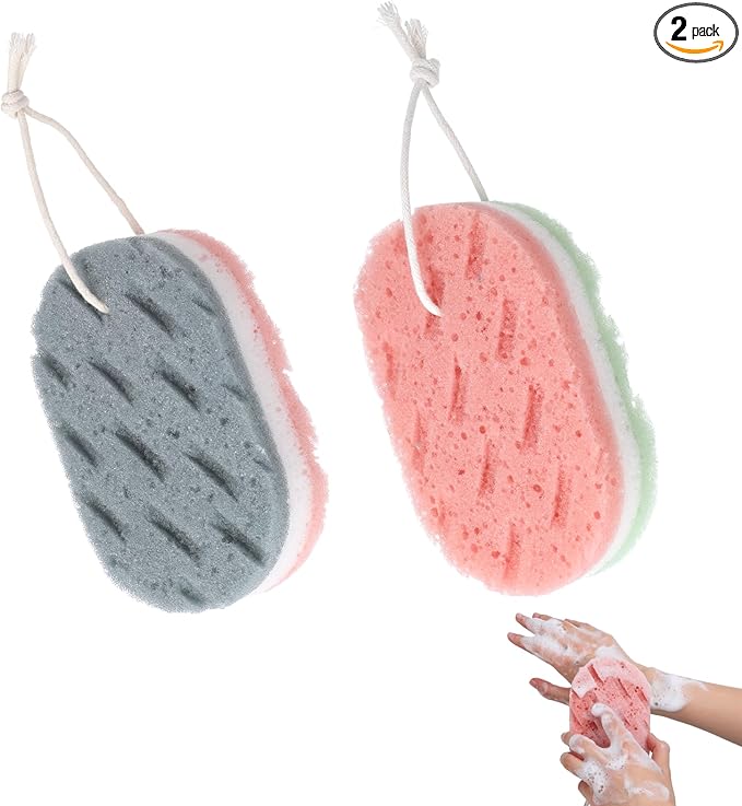 DOPENSPI 2 Pcs Soft Large Bath Sponges, 3 Layer Exfoliating Body Loofah