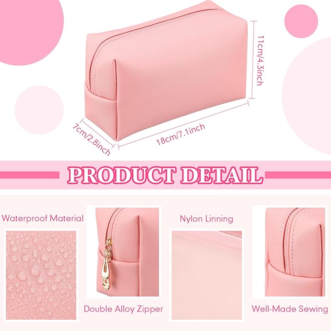 Kigeli Aesthetic Makeup Bags PU Leather Cosmetic Pouches Waterproof Plain Toiletry Bags Makeup Pouches Bulk for Women Party Gift Travel Storage Organizer(Pink,7.1 x 2.8 x 4.3 in)