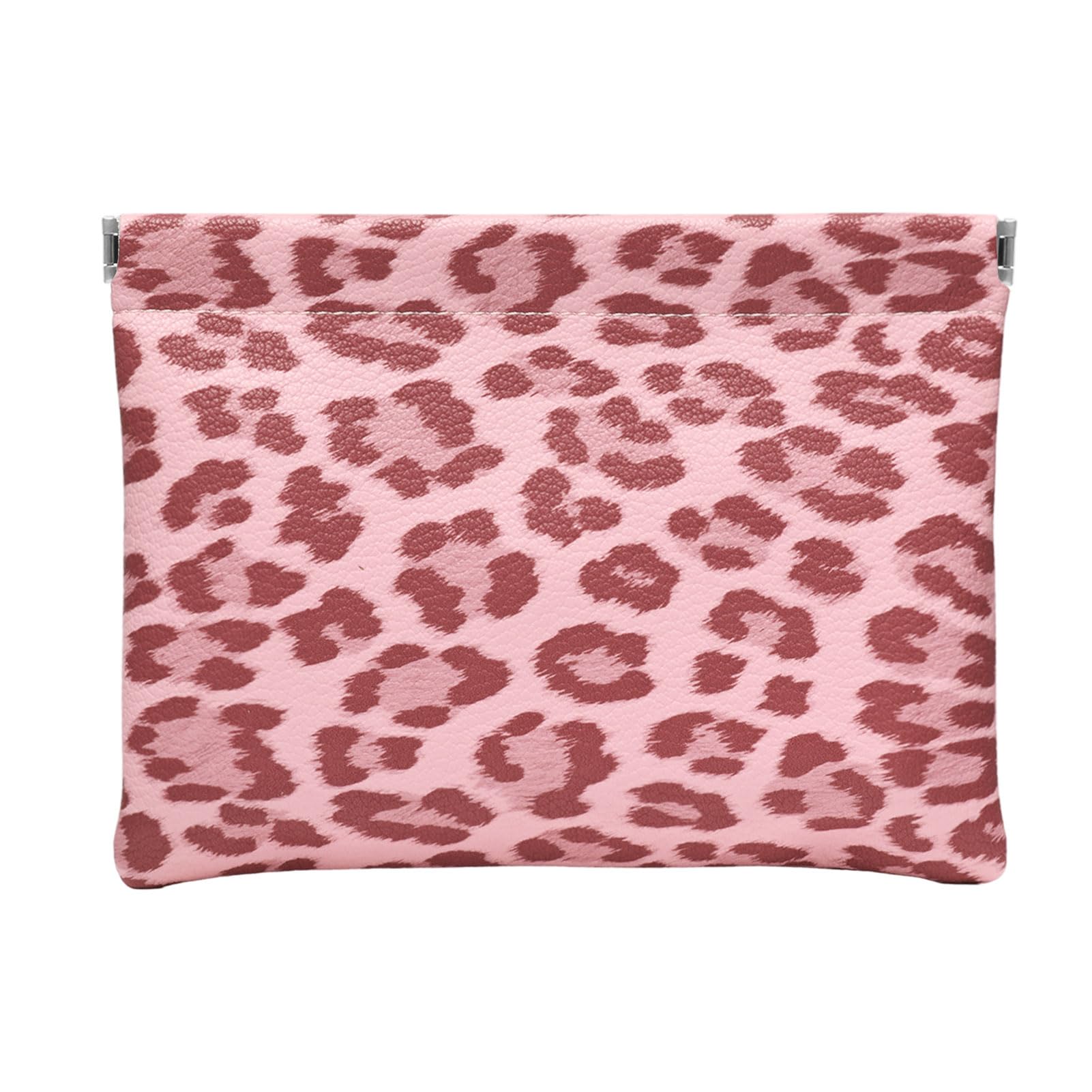 Ksriylm Leopard Leather Small Makeup Pouch for Women,Cosmetic Accessories Organizer,Waterproof and Portable Cosmetic Bag,Self-closing, No Zipper, Aesthetic Storage Pouch,Lipstick for Purse,Pink